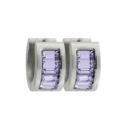 STEELX Steel Huggies with Purple Baguettes - ER3824 STEELX Steel Huggies with Purple Baguettes - ER3824